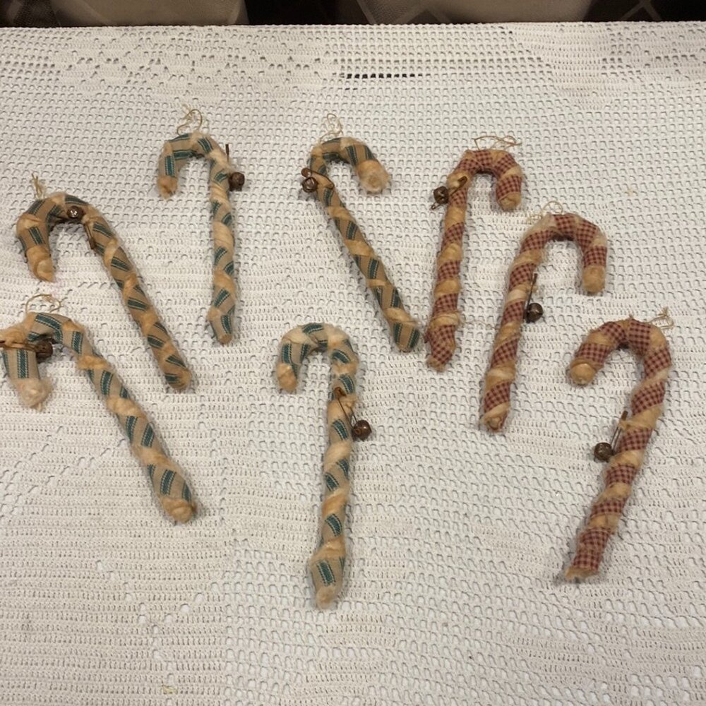 Handmade Upcycled Distressed Primitive Candy Cane Ornaments - Set of 8